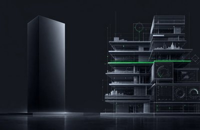 Hero — model domain (monolithic black box) vs expert domain (layered, instrumented, data-embedded). Hogunism brand green accent at center.
