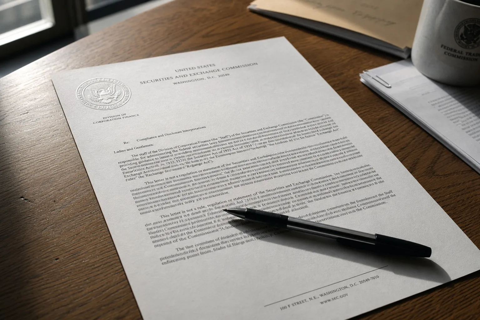 Close-up of a signed executive order document with official seal and dense legal text, pen resting across the page